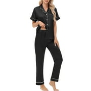 UVN Pajamas for Women Summer Short Sleeve Tops and Shorts Soft Satin Silk Pj Set Sleepwear Loungewear 2 Piece Outfit