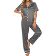 thumbnail image 1 of UVN Pajamas Sets for Women Short Sleeve Button Down Tops And Pants Sleepwear Soft Silk Satin Pjs Loungewear 2 Piece Outfit, 1 of 8