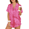 thumbnail image 1 of UVN Pajamas Sets for Women Short Sleeve Button Down Tops and Ruffle Shorts 2 Piece Outfit Satin Silk Pjs Sleepwear Loungewear, 1 of 8