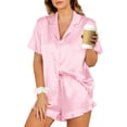thumbnail image 1 of UVN Pajamas Sets for Women Short Sleeve Button Down Tops and Ruffle Shorts 2 Piece Outfit Satin Silk Pjs Sleepwear Loungewear, 1 of 8
