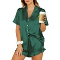 thumbnail image 1 of UVN Pajamas Sets for Women Short Sleeve Button Down Tops and Ruffle Shorts 2 Piece Outfit Satin Silk Pjs Sleepwear Loungewear, 1 of 8