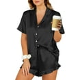 thumbnail image 1 of UVN Pajamas Sets for Women Short Sleeve Button Down Tops and Ruffle Shorts 2 Piece Outfit Satin Silk Pjs Sleepwear Loungewear, 1 of 8