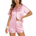 thumbnail image 1 of UVN Pajamas Sets for Women Short Sleeve Button Down Tops and Shorts 2 Piece Outfit Soft Satin Silk Pjs Sleepwear Loungewear, 1 of 8