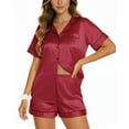 thumbnail image 1 of UVN Pajamas Sets for Women Short Sleeve Button Down Tops and Shorts 2 Piece Outfit Soft Satin Silk Pjs Sleepwear Loungewear, 1 of 8