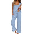 thumbnail image 1 of UVN Pajamas for Women 2 Piece Ruffle Strap Tops and Drawstring Long Pants Ladies Casual Sleepwear Lounge Pajama Sets with Pockets, 1 of 7
