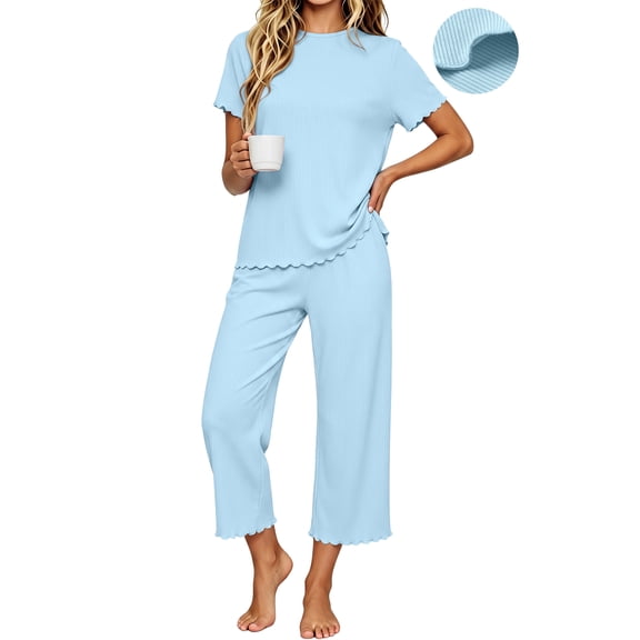 UVN Pajamas for Women Short Sleeve Tops and Capri Pants Casual Womens Pajamas Sets with Pocket