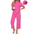 thumbnail image 1 of UVN Pajamas for Women Short Sleeve Tops and Capri Pants Casual Womens Pajamas Sets with Pocket, 1 of 9
