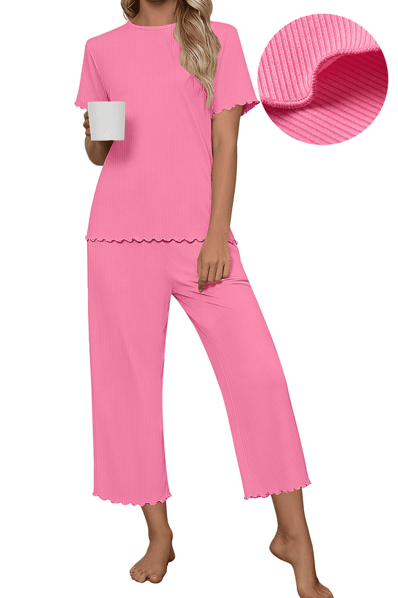 Pajamas for Women Short Sleeve Tops and Capri Pants Casual Womens Pajamas Sets with Pocket