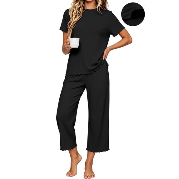 UVN Pajamas for Women Short Sleeve Tops and Capri Pants Casual Womens Pajamas Sets with Pocket