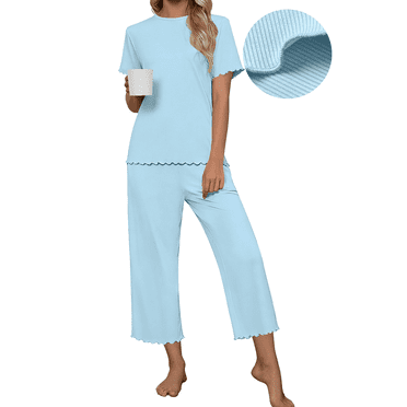 UVN Pajamas for Women Short Sleeve Tops and Capri Pants Casual Womens Pajamas Sets with Pocket