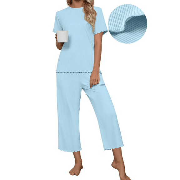 UVN Pajamas for Women Short Sleeve Tops and Capri Pants Casual Womens Pajamas Sets with Pocket
