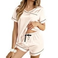 thumbnail image 1 of UVN Pajamas for Women Summer Short Sleeve Tops and Shorts Soft Satin Silk Pj Set Sleepwear Loungewear 2 Piece Outfit, 1 of 8