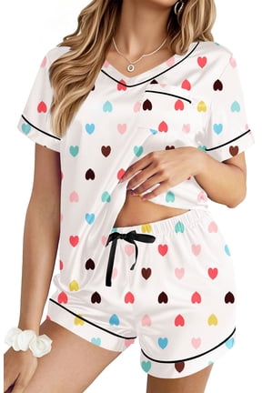 Pajamas for Women Summer Short Sleeve Tops and Shorts Soft Satin Silk Pj Set Sleepwear Loungewear 2 Piece Outfit