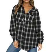 UVN Plaid Shirt for Women Oversized Flannel Long Sleeve Shirts Casual Button Down Blouse Tops with Pockets