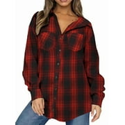 UVN Plaid Shirt for Women Oversized Flannel Long Sleeve Shirts Casual Button Down Blouse Tops with Pockets