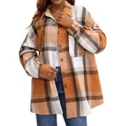 UVN Plaid Shirts for Women Flannel Long Sleeve Shacket Jacket Ladies Shirt Button Down Top Casual Coats