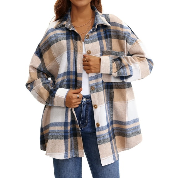 UVN Plaid Shirts for Women Flannel Long Sleeve Shacket Jacket Ladies Shirt Button Down Top Casual Coats