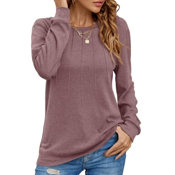 UVN Pleated Womens Blouses Crewneck Long Sleeve Shirts Casual Dressy Tunic Tops