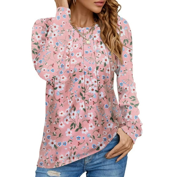 UVN Pleated Womens Blouses Crewneck Long Sleeve Shirts Casual Dressy Tunic Tops