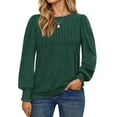 thumbnail image 1 of UVN Plus Size Tops for Women Pleated Long Sleeve Shirts Dressy Casual Crewneck Fall Blouses, 1 of 9