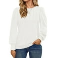 thumbnail image 1 of UVN Plus Size Tops for Women Pleated Long Sleeve Shirts Dressy Casual Crewneck Fall Blouses, 1 of 8