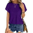 thumbnail image 1 of UVN T Shirts for Women Summer Short Sleeve Eyelet Tops Dressy Casual Crewneck Blouses, 1 of 9