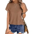 thumbnail image 1 of UVN T Shirts for Women Summer Short Sleeve Eyelet Tops Dressy Casual Crewneck Blouses, 1 of 9