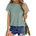 thumbnail image 1 of UVN T Shirts for Women Summer Short Sleeve Eyelet Tops Dressy Casual Crewneck Blouses, 1 of 9