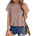thumbnail image 1 of UVN T Shirts for Women Summer Short Sleeve Eyelet Tops Dressy Casual Crewneck Blouses, 1 of 9