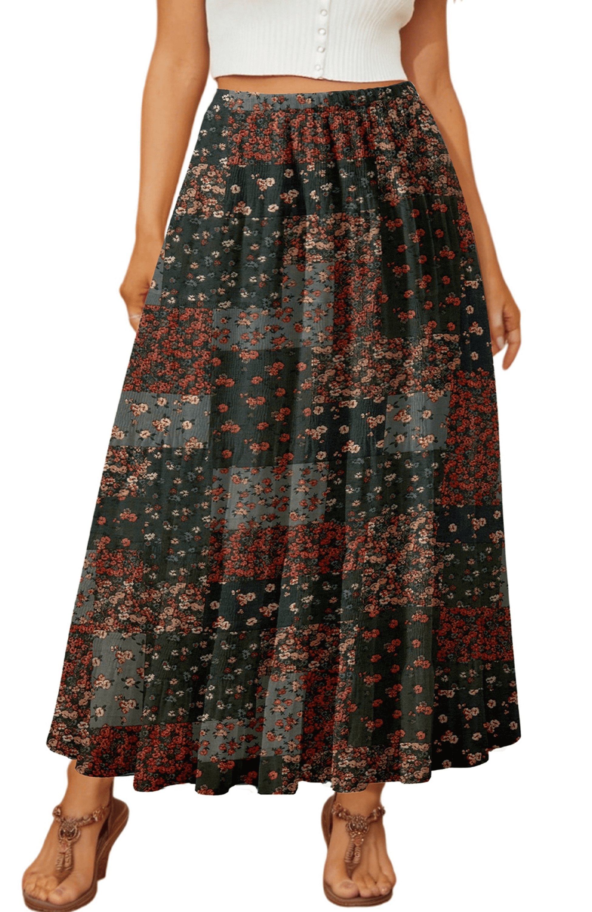 UVN Skirts for Women Summer Chiffon Pleated A-Line Long Skirt