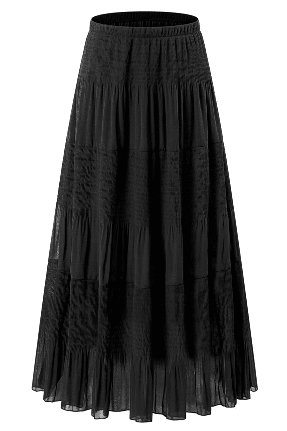 Skirts for Women Summer Chiffon Pleated A-Line Long Skirt Elastic High Waist Swing Tiered Boho Beach Floral Print Maxi Skirts