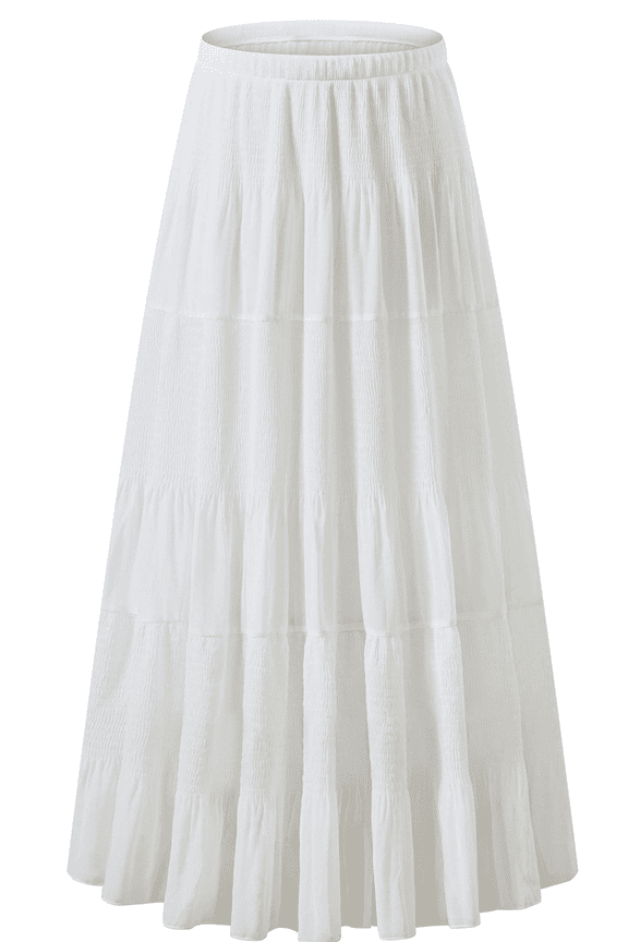 Skirts for Women Summer Chiffon Pleated A-Line Long Skirt Elastic High Waist Swing Tiered Boho Beach Floral Print Maxi Skirts