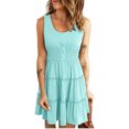 thumbnail image 1 of UVN Sleeveless Dresses for Women Summer Casual Button Down Sundresses Ladies Ruffle Tiered Casual Swing Beach Dress, 1 of 9