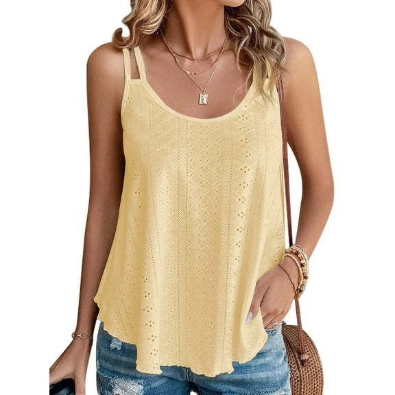 UVN Spaghetti Strap Tank Tops for Women Summer Sleeveless Tops Eyelet Embroidery Flowy Shirts Scoop Neck Loose Cami