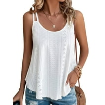 UVN Spaghetti Strap Tank Tops for Women Summer Sleeveless Tops Eyelet Embroidery Flowy Shirts Scoop Neck Loose Cami