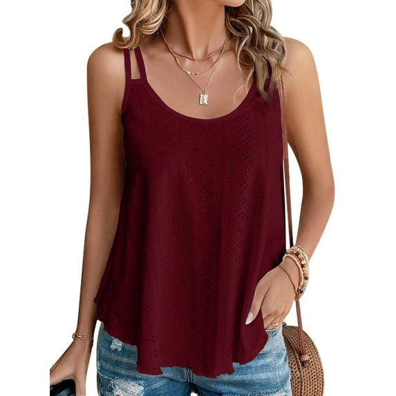 UVN Spaghetti Strap Tank Tops for Women Summer Sleeveless Tops Eyelet Embroidery Flowy Shirts Scoop Neck Loose Cami