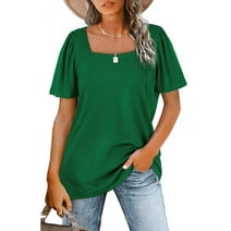 UVN Square Neck Womens T Shirts Short Sleeve Shirts for Summer Casual Blouses Loose Fit Tunic Tops