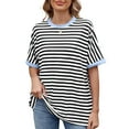 thumbnail image 1 of UVN Striped Tops for Women Summer Short Sleeve T Shirts Casual Crewneck Color Block Shirts, 1 of 10