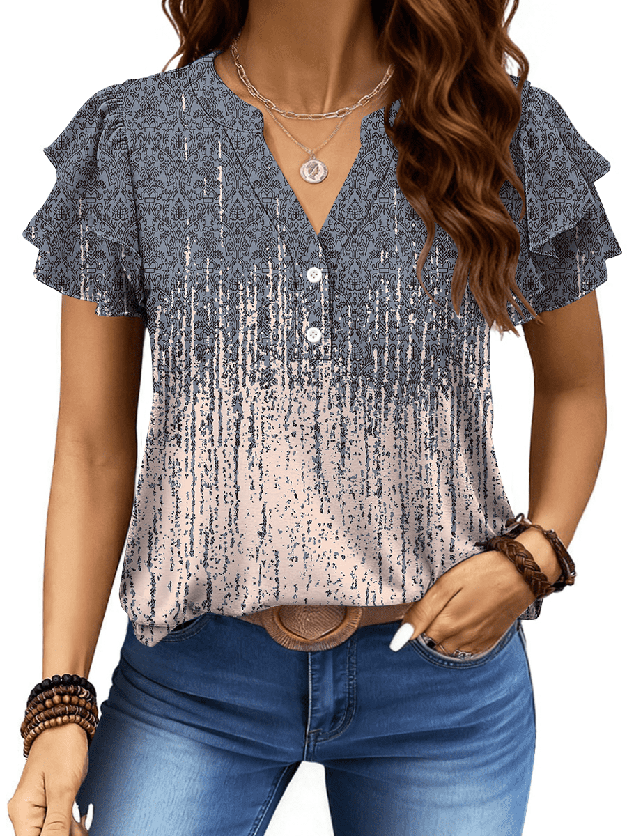 UVN Summer Blouse for Women Ruffle Short Sleeve Shirts V Neck Button ...