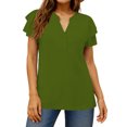 thumbnail image 1 of UVN Summer Blouse for Women Ruffle Short Sleeve Shirts V Neck Button Down Elegant Ladies Tops, 1 of 4