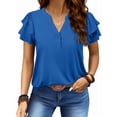 thumbnail image 1 of UVN Summer Blouse for Women Ruffle Short Sleeve Shirts V Neck Button Down Elegant Ladies Tops, 1 of 9