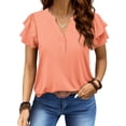 thumbnail image 1 of UVN Summer Blouse for Women Ruffle Short Sleeve Shirts V Neck Button Down Elegant Ladies Tops, 1 of 9