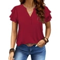 thumbnail image 1 of UVN Summer Blouse for Women Ruffle Short Sleeve Shirts V Neck Button Down Elegant Ladies Tops, 1 of 9