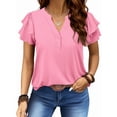 thumbnail image 1 of UVN Summer Blouse for Women Ruffle Short Sleeve Shirts V Neck Button Down Elegant Ladies Tops, 1 of 9