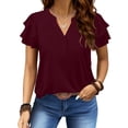 thumbnail image 1 of UVN Summer Blouse for Women Ruffle Short Sleeve Shirts V Neck Button Down Elegant Ladies Tops, 1 of 9