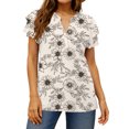 thumbnail image 1 of UVN Summer Blouse for Women Ruffle Short Sleeve Shirts V Neck Button Down Elegant Ladies Tops, 1 of 4