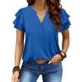 thumbnail image 1 of UVN Summer Blouse for Women Ruffle Short Sleeve Shirts V Neck Button Down Elegant Ladies Tops, 1 of 9