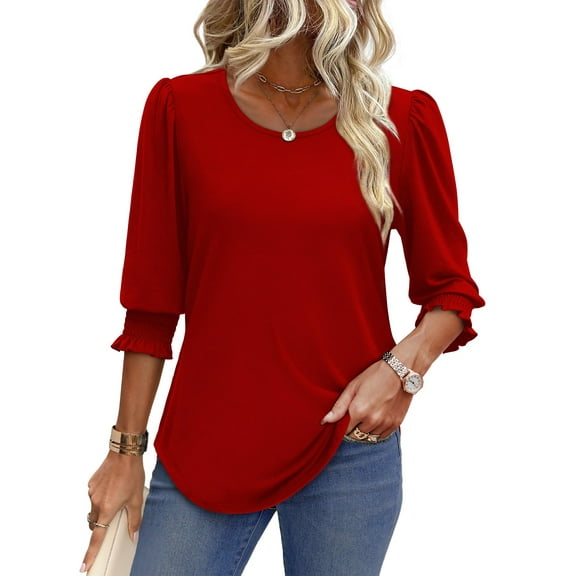 UVN Summer Blouses for Women 3/4 Sleeve Shirts Ladies Casual Crew Neck Womens Tunic Tops