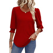 UVN Summer Blouses for Women 3/4 Sleeve Shirts Ladies Casual Crew Neck Womens Tunic Tops