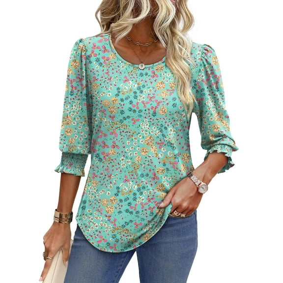 UVN Summer Blouses for Women 3/4 Sleeve Shirts Ladies Casual Crew Neck Womens Tunic Tops